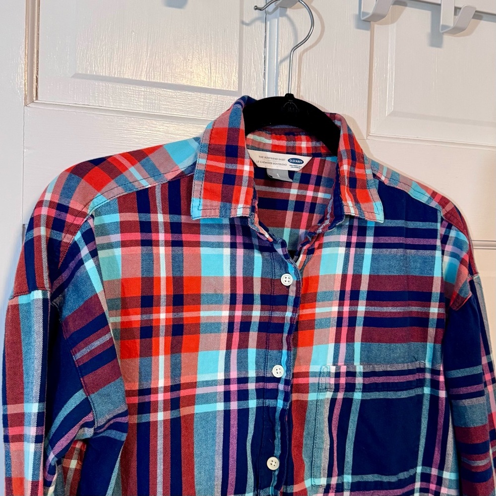 Old Navy | The Boyfriend Shirt, Flannel, Red & Blue Plaid, Size S -GUC - Picture 2 of 7